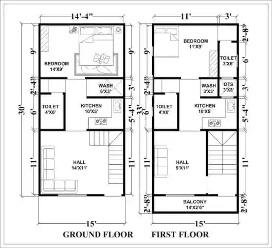 15x30 house plan 3d