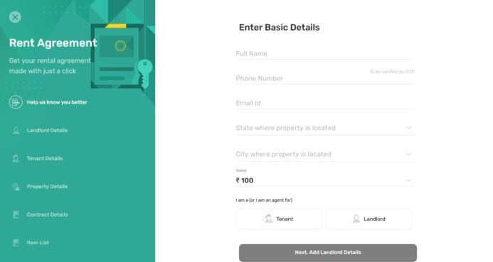 Rent Agreement detail form