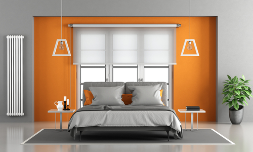 Grey and Orange Two Color Combination for Bedroom Walls