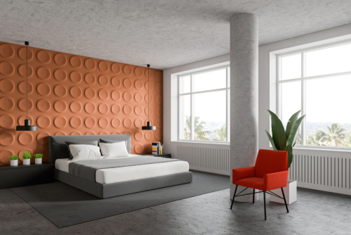 White and Orange Two Color Combination for Bedroom Walls