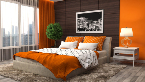 Wood and Orange Two Color Combination for Bedroom Walls