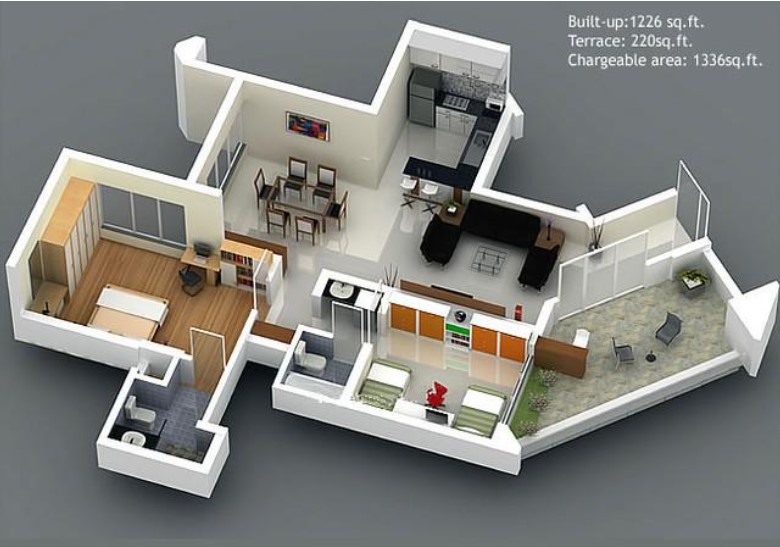 A low budget single floor house design with an open deck