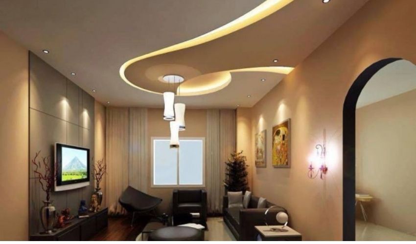 Curved POP Ceiling Design For Living Room
