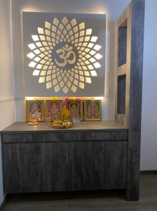 Mandir Designs for Home with Backdrop Lights 