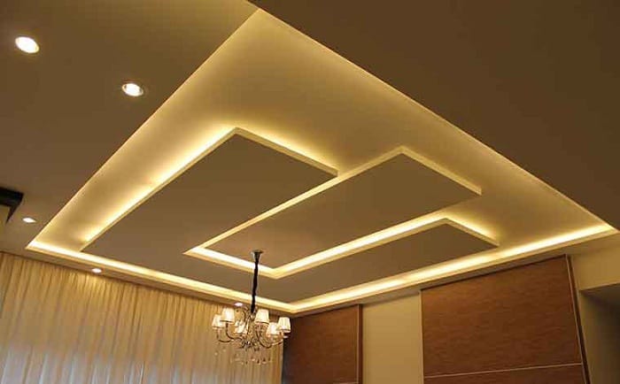 POP Ceiling Design With Hanging Fixtures