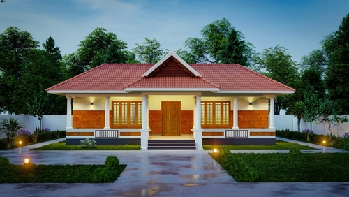 Single-floor normal house front elevation designs