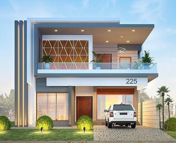 Villa style normal house front elevation designs