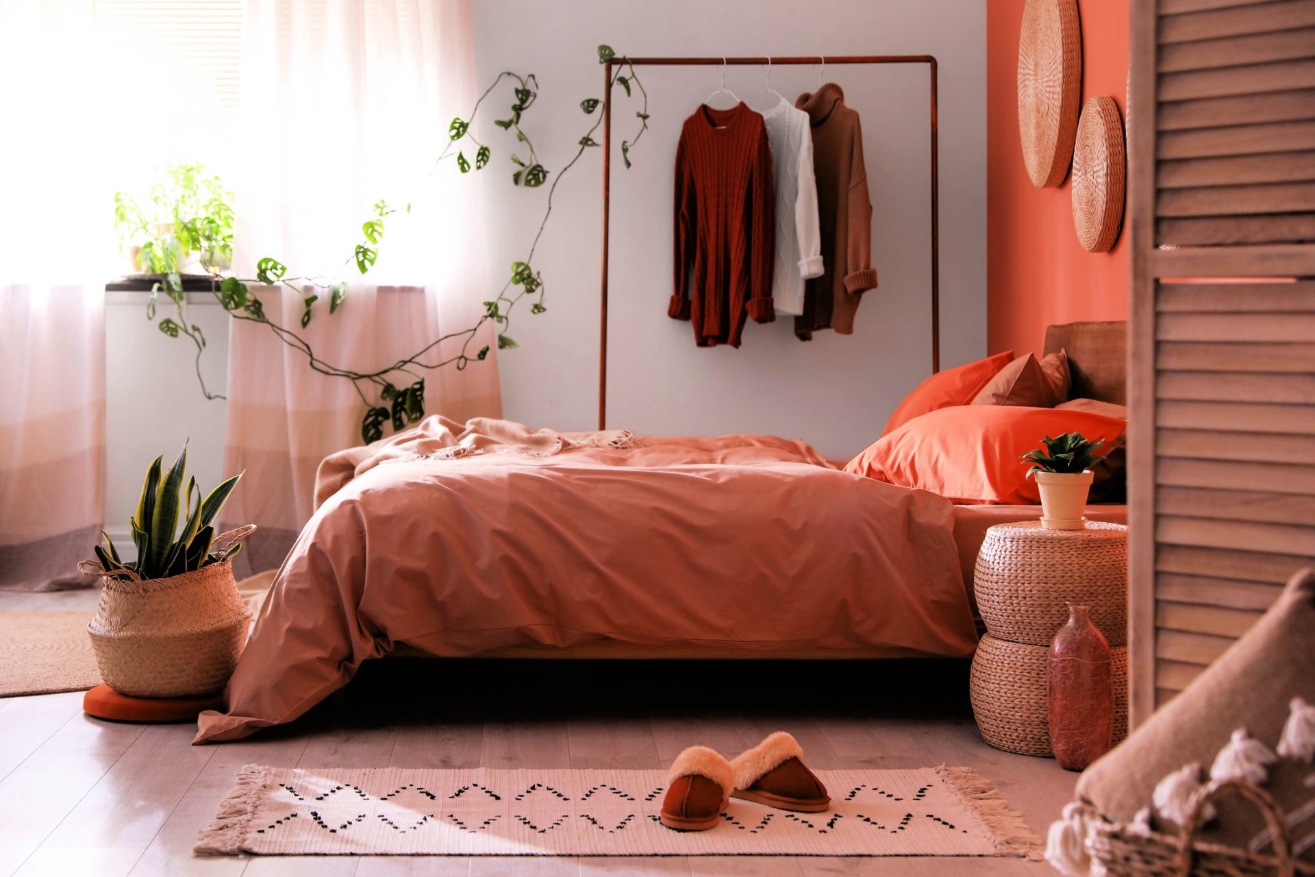 orange two colour combination for bedroom walls