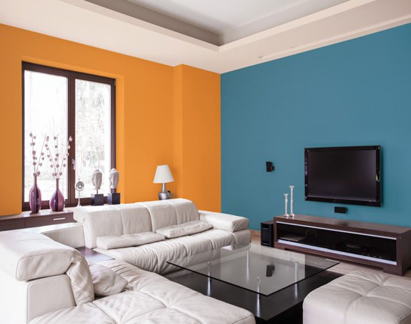 orange two colour combination for bedroom walls