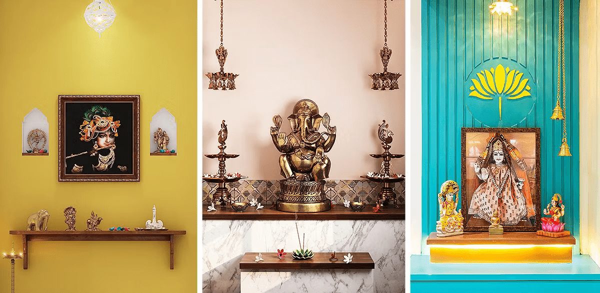 Selecting the right color palette is crucial for setting the mood in a pooja room.