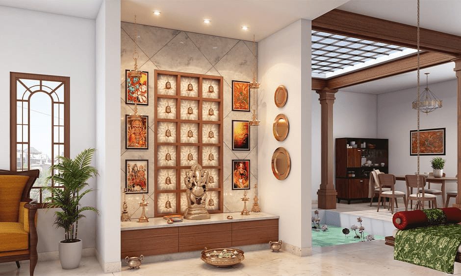 Small pooja room designs in apartments, assess the available space.