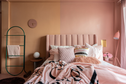 pink two colour combination for bedroom wall