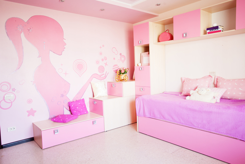 pink two colour combination for bedroom wall