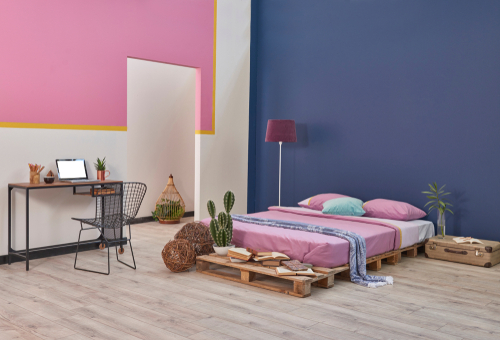 pink two colour combination for bedroom wall