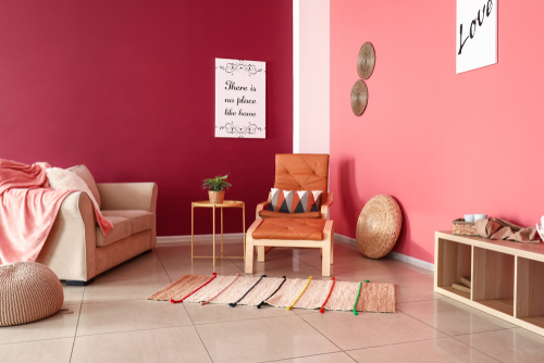 pink two colour combination for bedroom wall