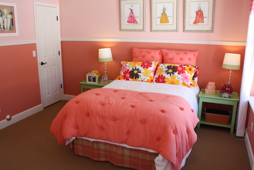 pink two colour combination for bedroom wall