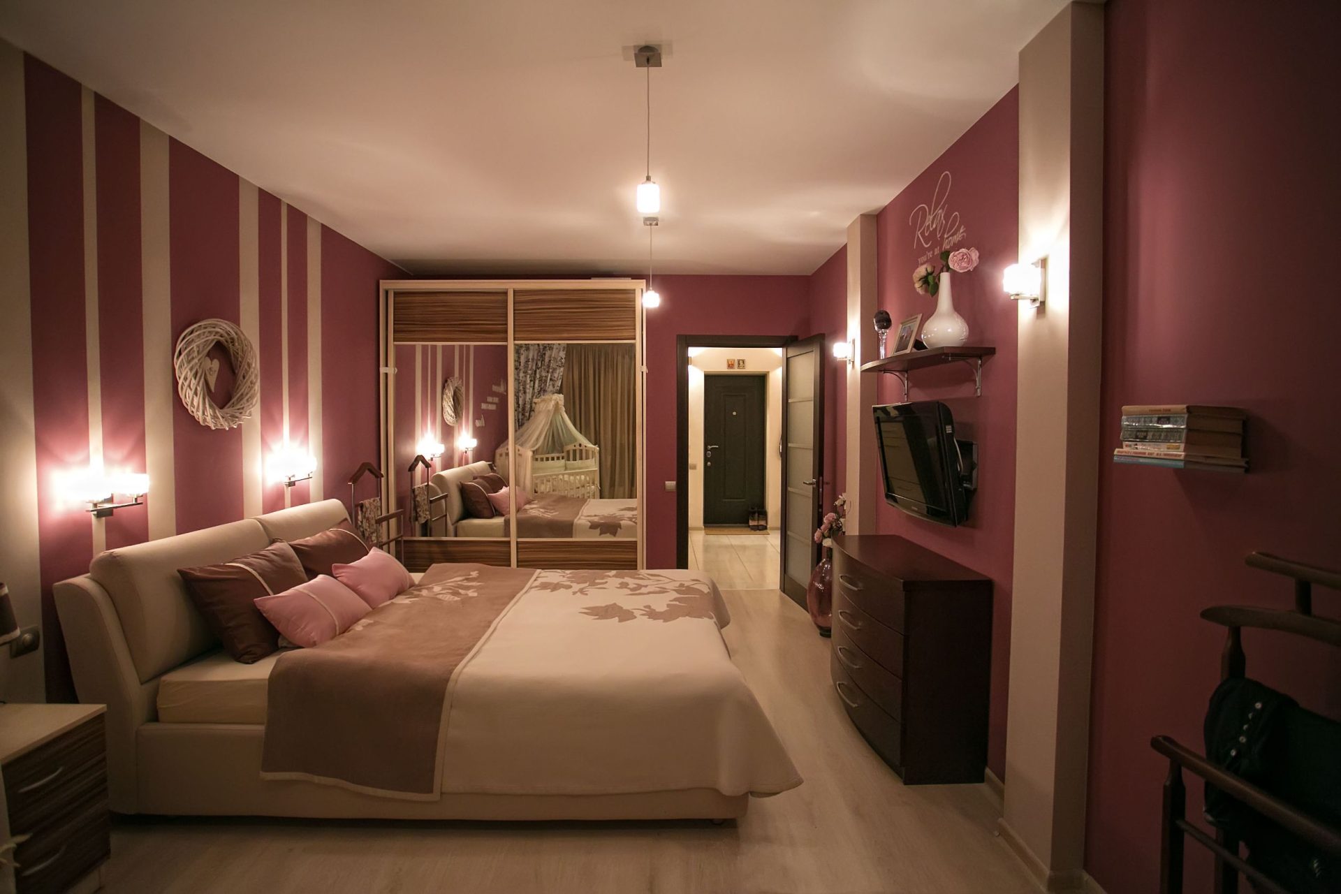 pink two colour combination for bedroom wall