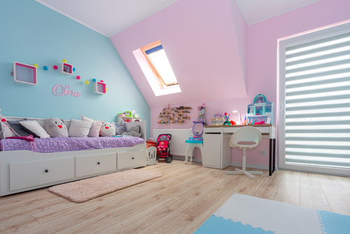 pink two colour combination for bedroom wall