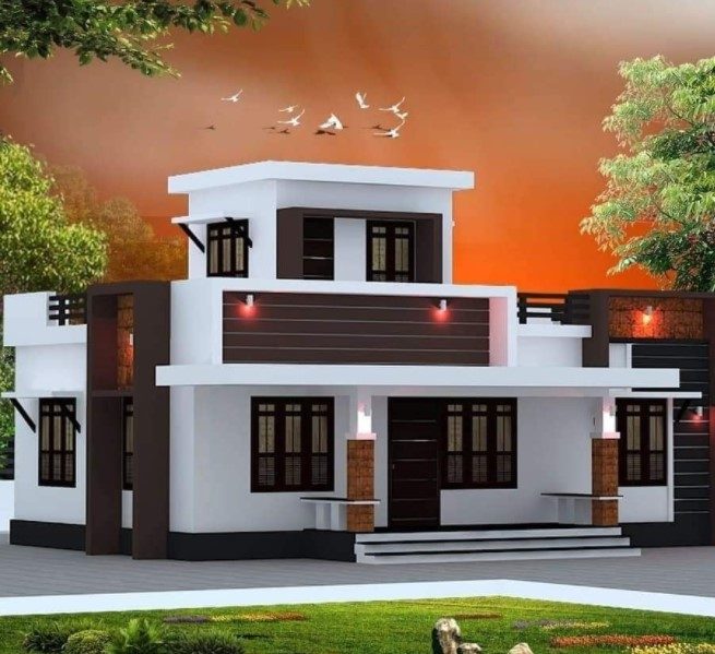 Villege single floor home front design