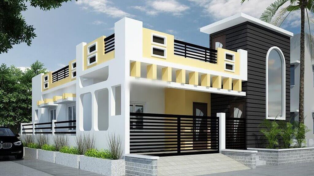 Villege single floor home front design